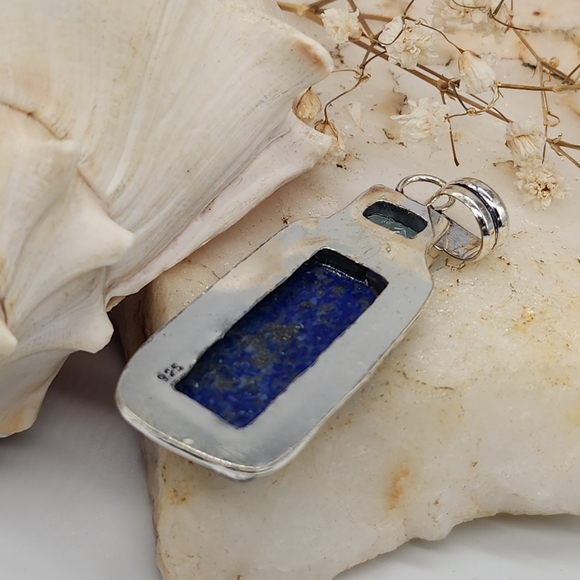Nnatural Lapis/Blue Topaz Stone Silver 925 Pendant/Necklace - Picture 7 of 11